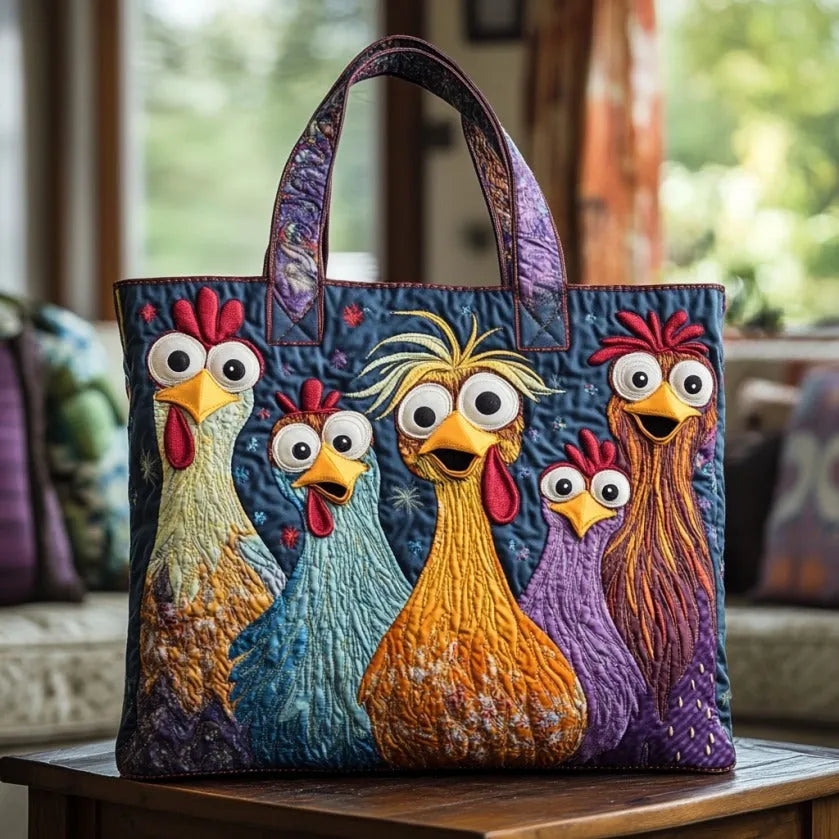 Quilted Tote Bag - Fem Farverige Høns