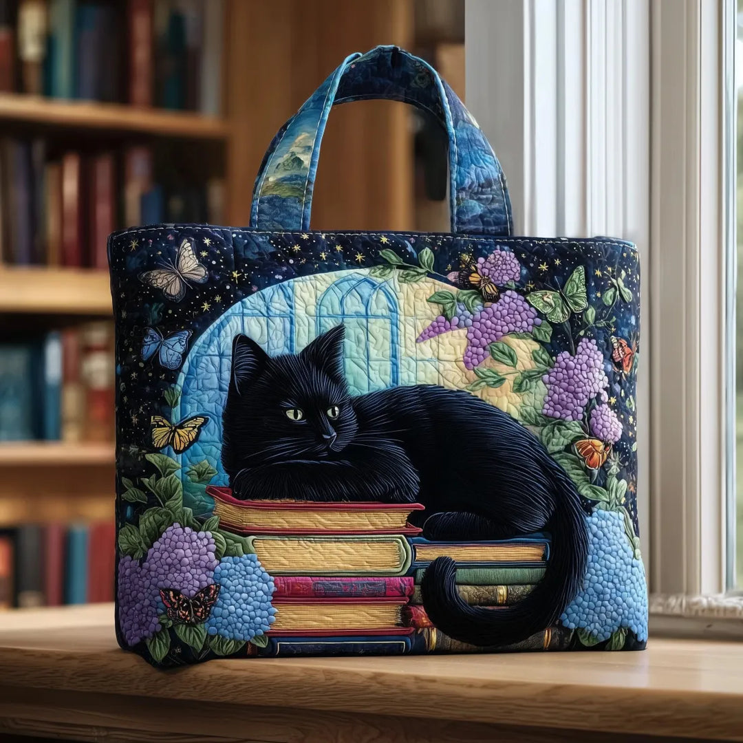 Quilted Tote Bag - Sort Kat på Bøger