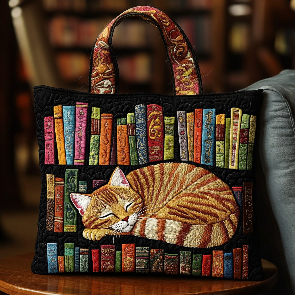 Sovende Kat Og Bøger XR1111001CL Quiltet Tote Taske