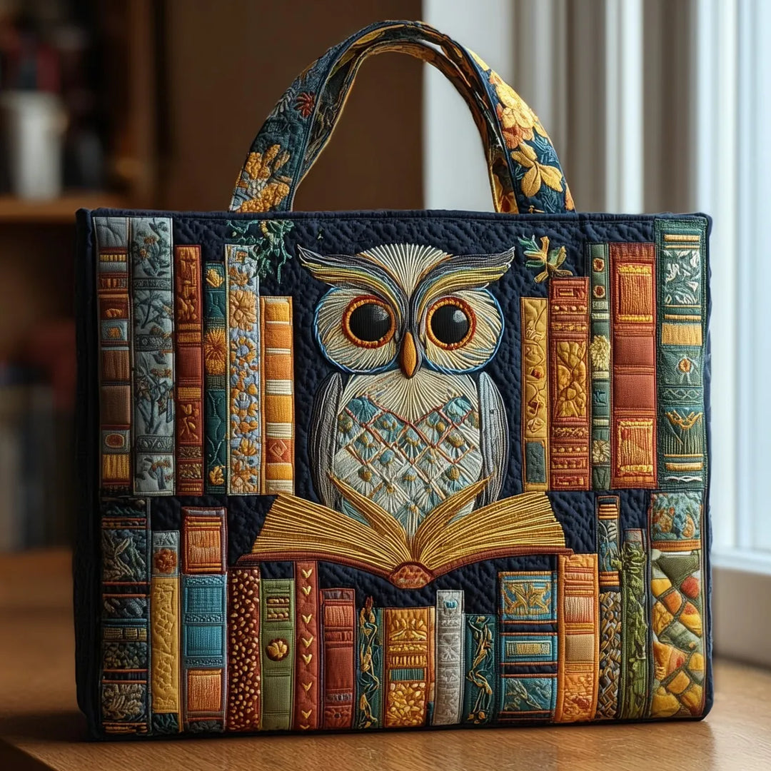 Quiltet Tote Bag - Ugle og Gamle Bøger