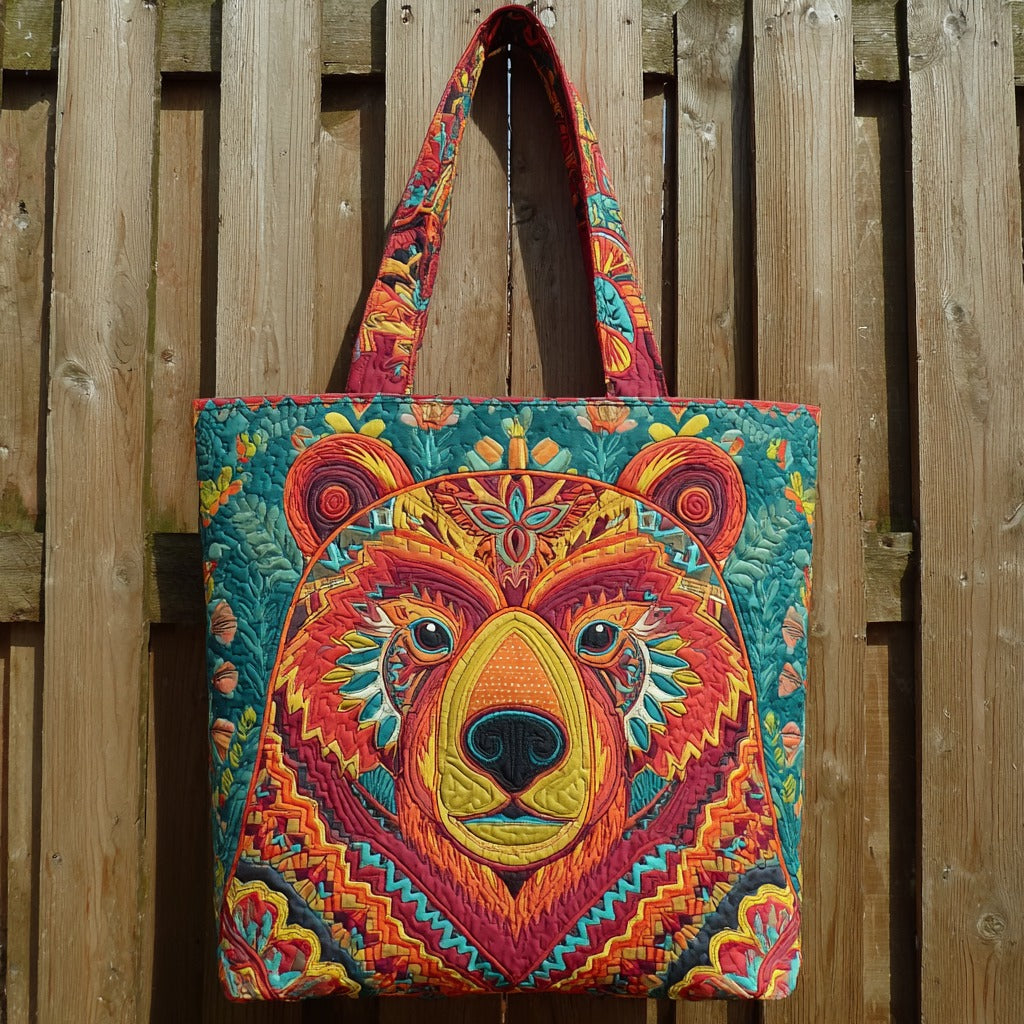 Vibrant Folk Bear XR1811008CL Quiltet Tote Bag
