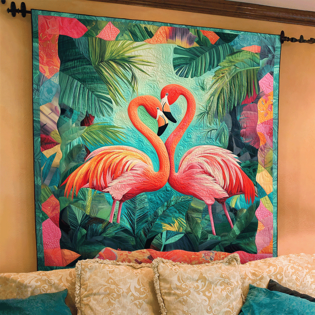 Flamingo Paradise Kunst Quilt Vægophæng NCU0TL914