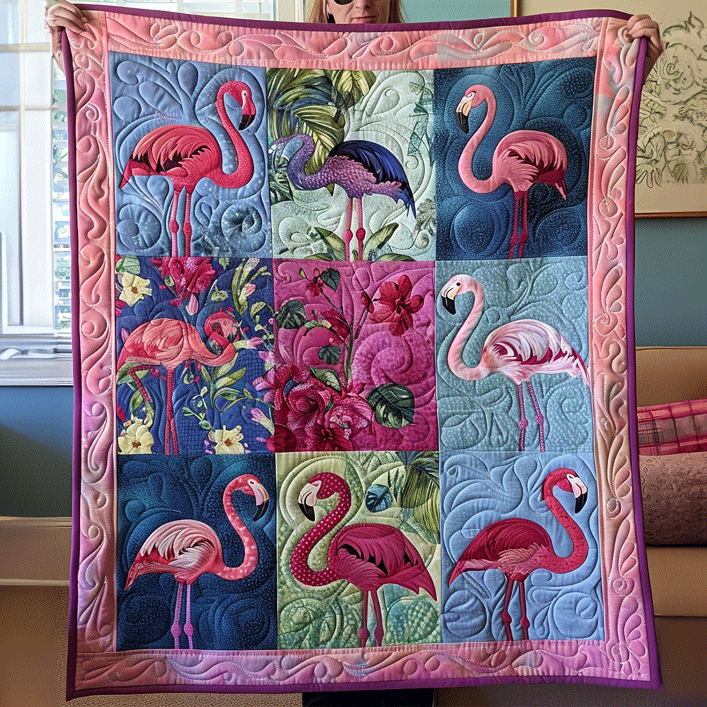 Flamingo Delight Kunst Quilt Ophæng NCU0TL915