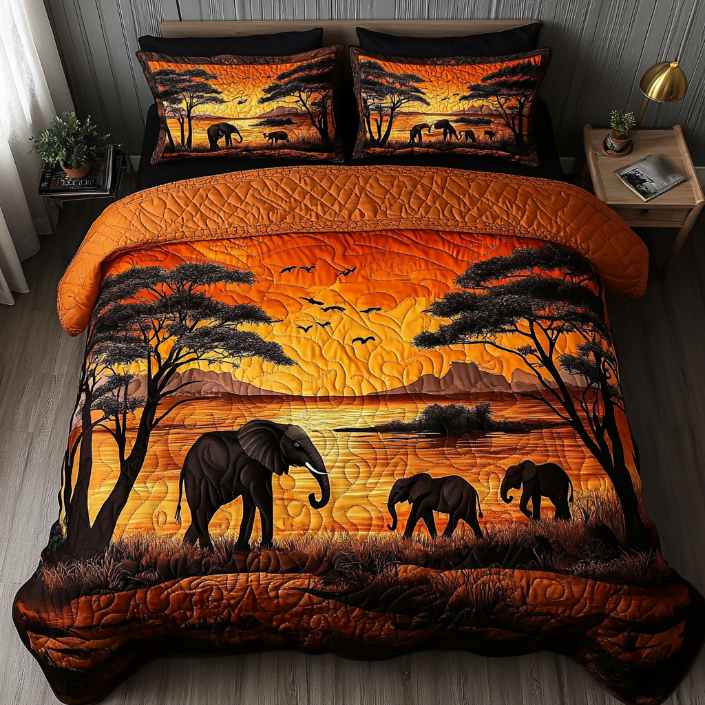 Afrikansk 3-delt quiltet sengetøjssæt NCU0VT171