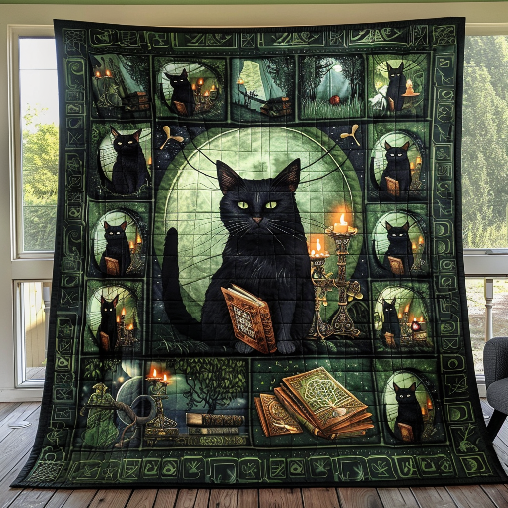 Antik Magi Sorte Katte Quiltet Tæppe NCU0TH278