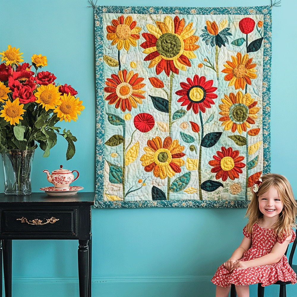 Kunstnerisk Solsikker Have Kunst Quilt Ophæng NCU0TL957