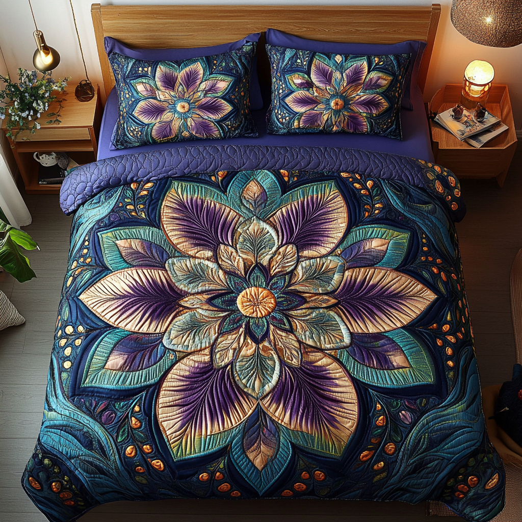 Aurora Petal Elegance 3-delt quiltet sengetøjssæt NCU0DK2634