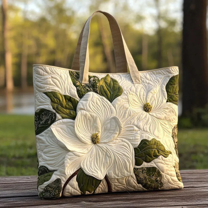 Quiltet Tote Bag - Elegant Hvide Liljer