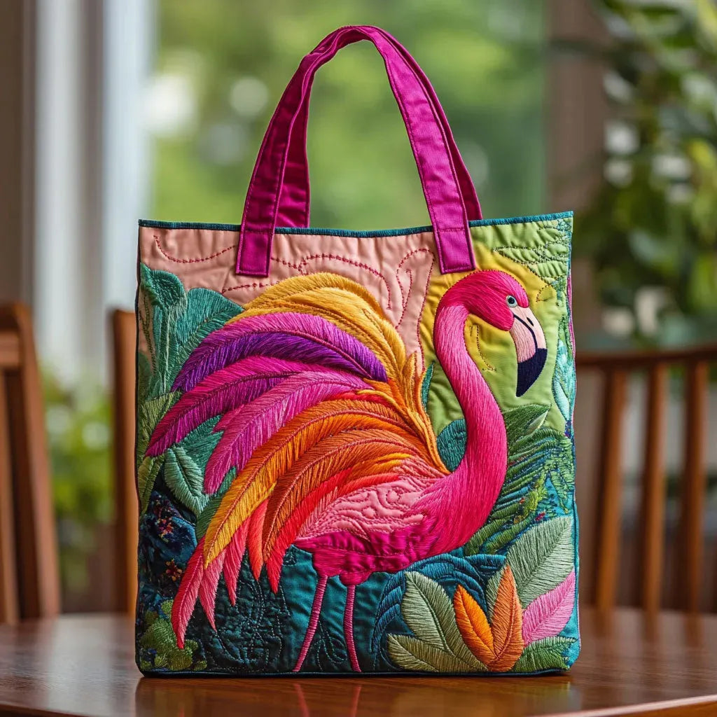 Quilted Tote Bag - Regnbue Flamingo