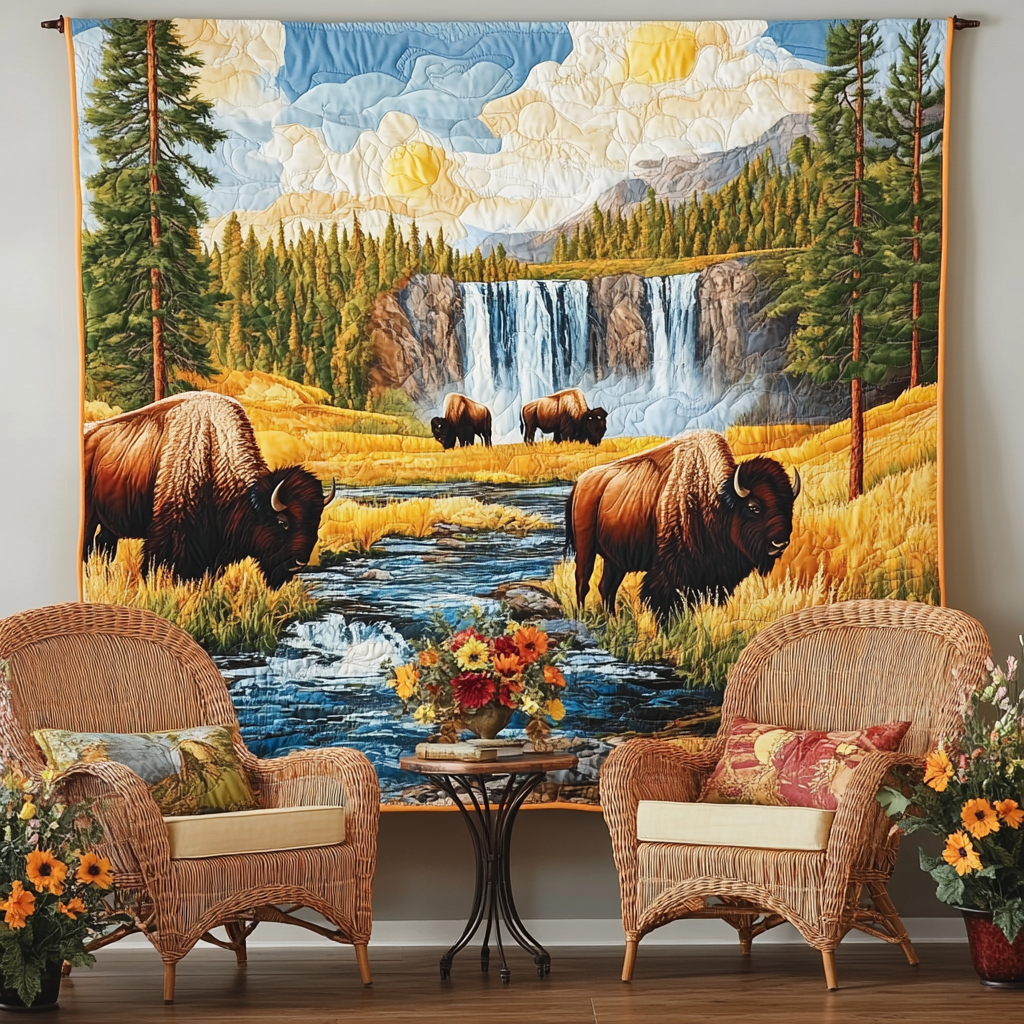 Bison Wilderness Kunst Quilt Ophæng NCU0TL995