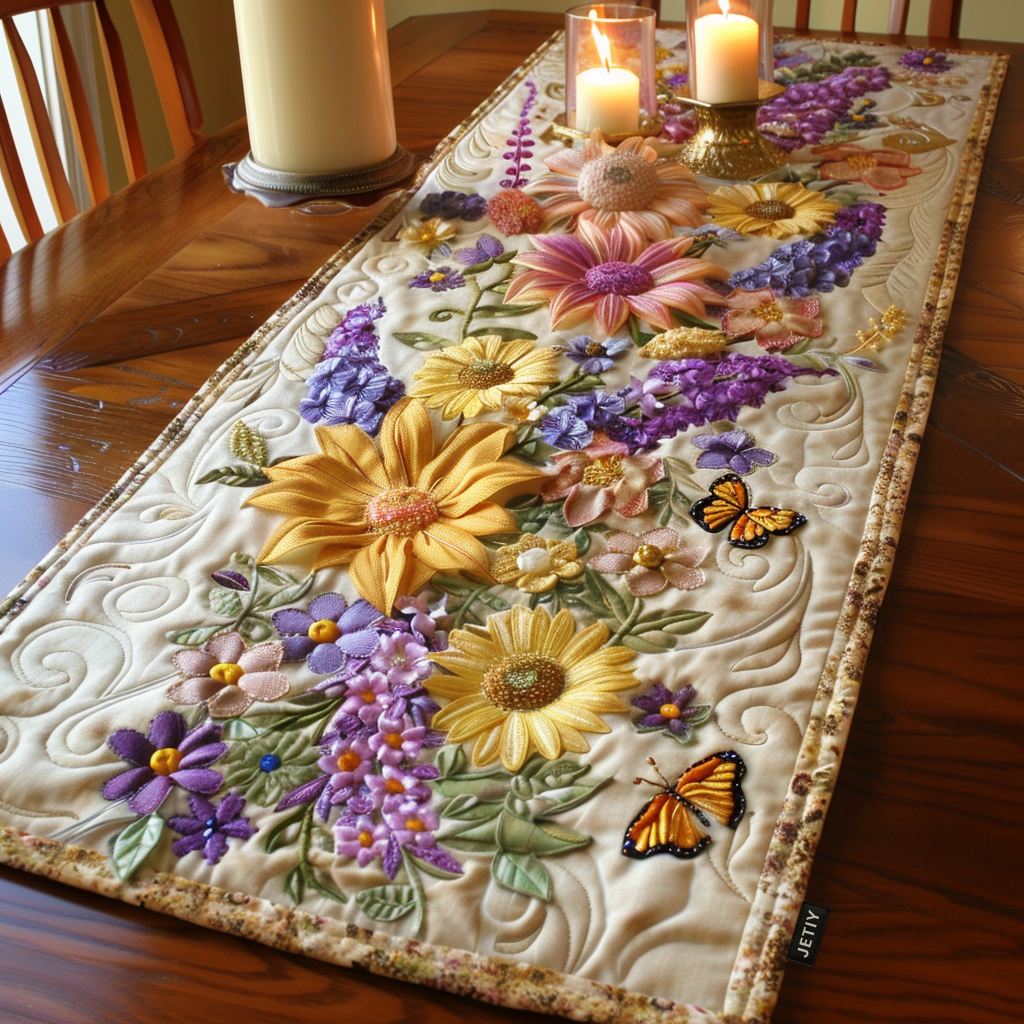 Blomstrende Have Quiltet Bordløber NCU0DV2131