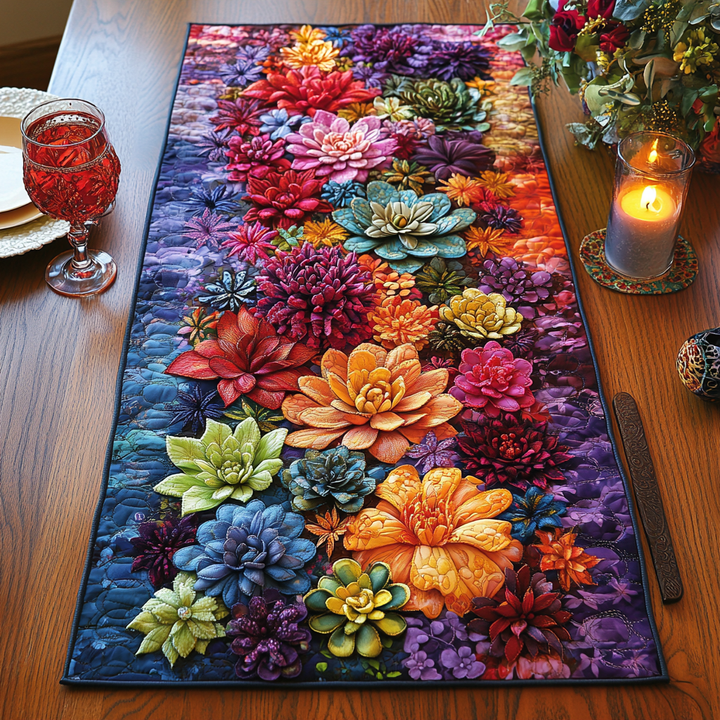 Blomstrende Sukulenter Quiltet Bordløber NCU0DV2606
