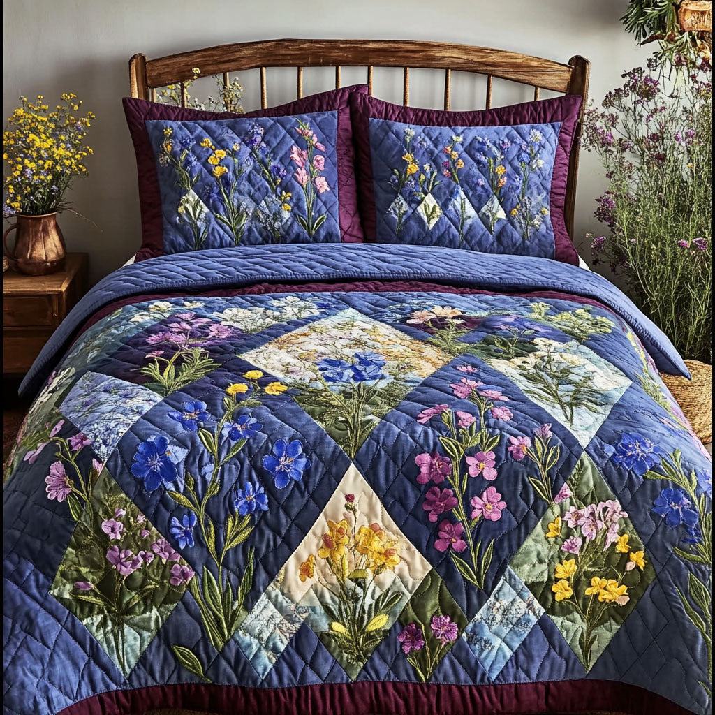 Bluebonnet Charm 3-delt quiltet sengetøjssæt NCU0PT6389