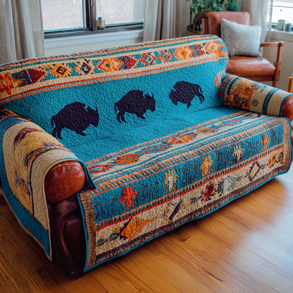 Buffalo Spirit Turquoise Quiltet Sofa Betræk NCU0XD1838