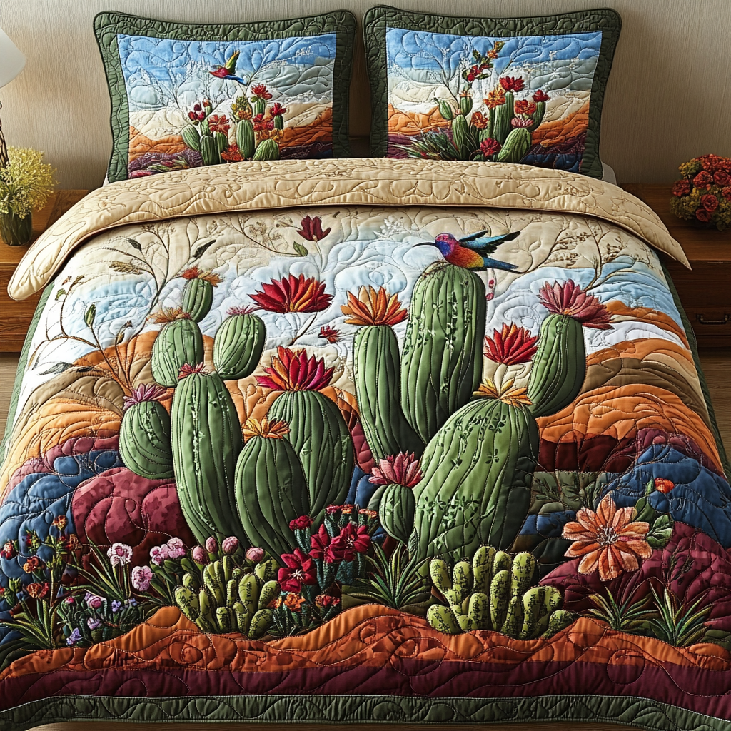 Cactus Haven 3-delt quiltet sengetøjssæt NCU0DV2513
