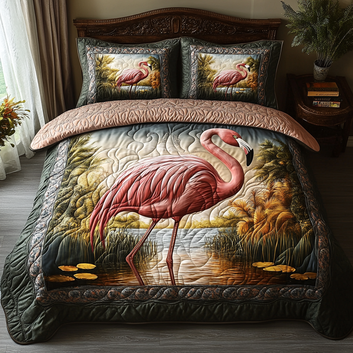Flamingo 3-delt quiltet sengetøjssæt NCU0VT166