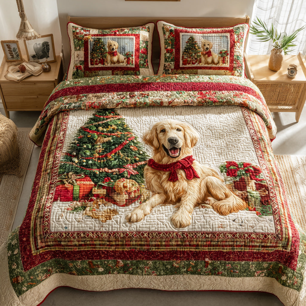Golden Retriever 3-delt quiltet sengetøjssæt NCU0VT253
