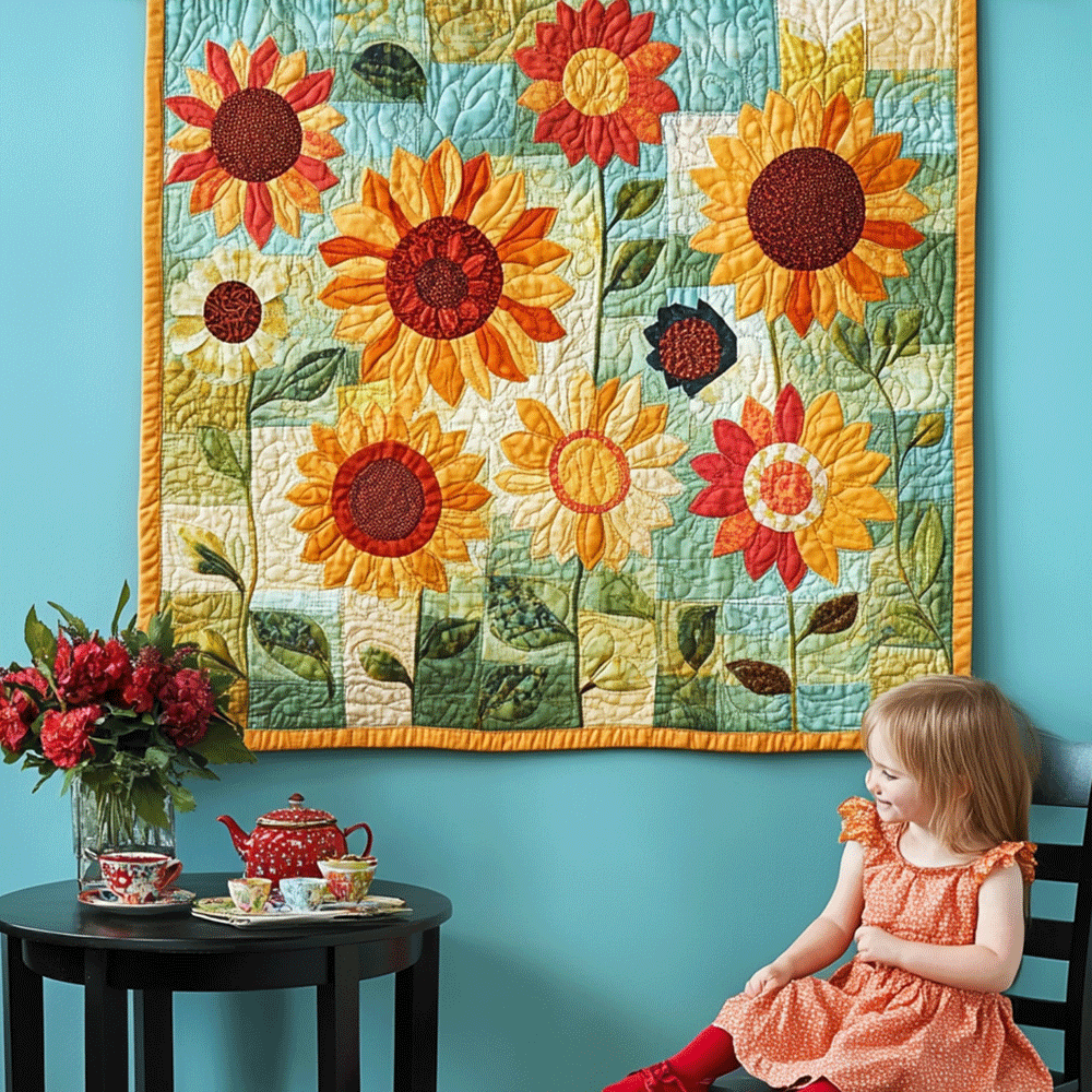 Farverige Solsikker Have Kunst Quilt Ophæng NCU0TL956