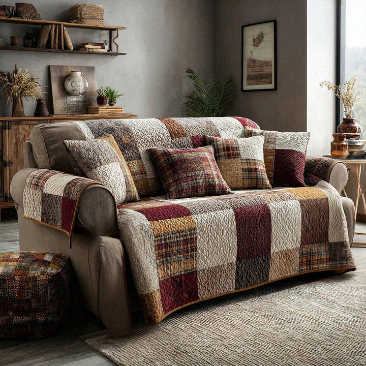 Farmhouse Patchwork Quilted Sofa Cover NCU0VT365