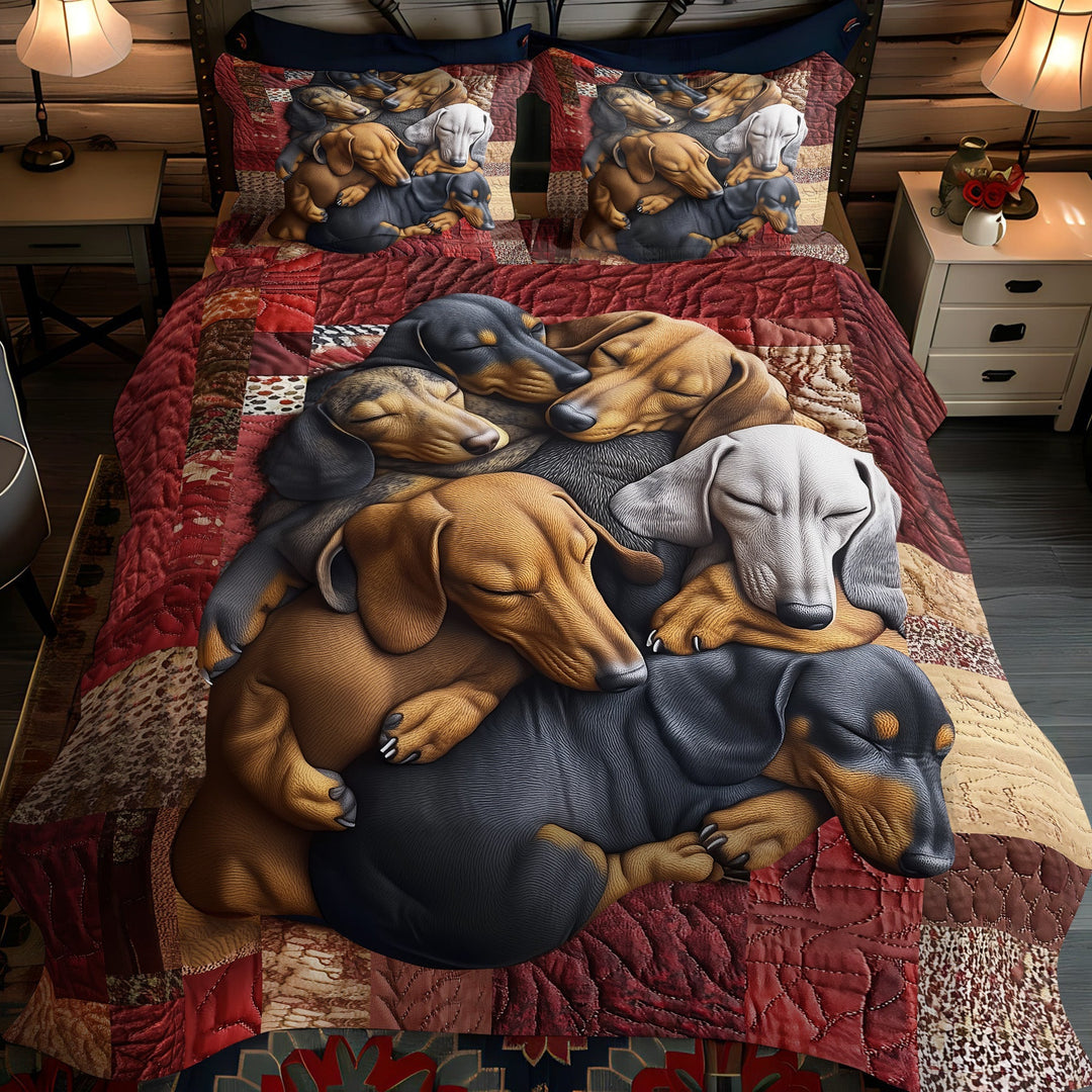 Dachshund Delight 3-delt quiltet sengetøjssæt NCU0PT2898