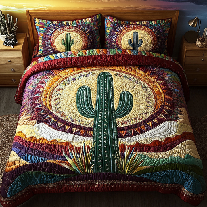 Cactus Sunset 3-delt quiltet sengetøjssæt NCU0VT118