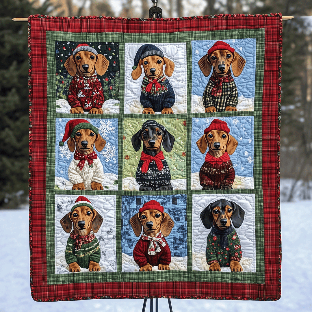Doxie Vinterønsker Kunst Quilt Hængende NCU0TH1582