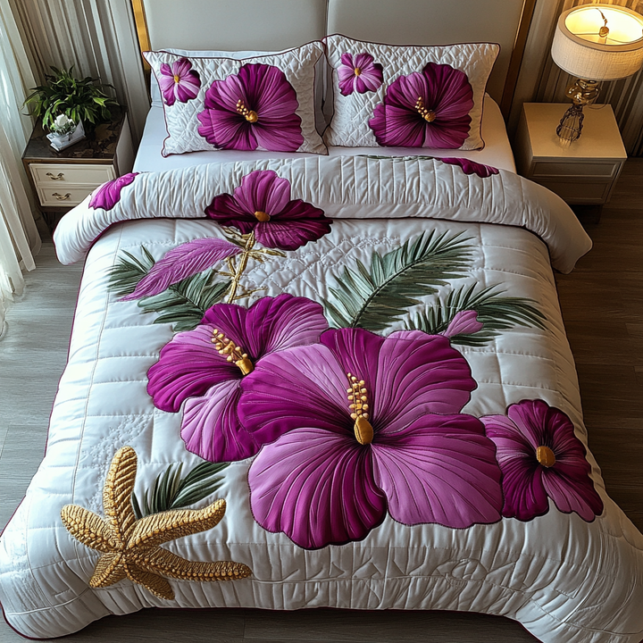 Hibiscus 3-delt quiltet sengetøjssæt NCU0VT172