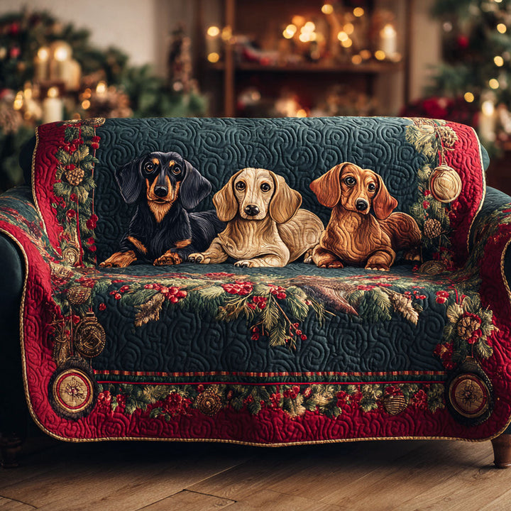 Festlig Dachsund Glæde Quiltet Sofa Dække NCU0TV933