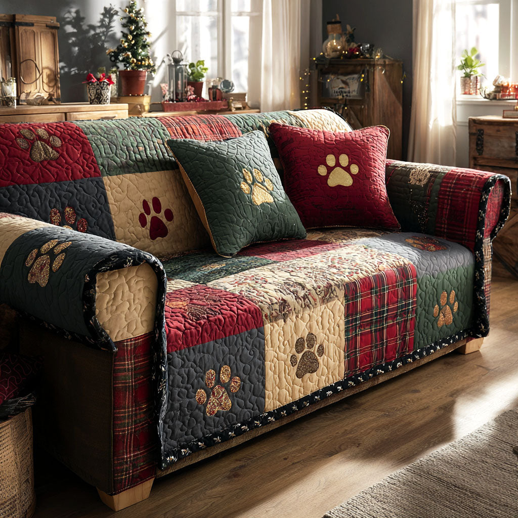 Festlig Paw Quilted Sofa Cover NCU0TV872