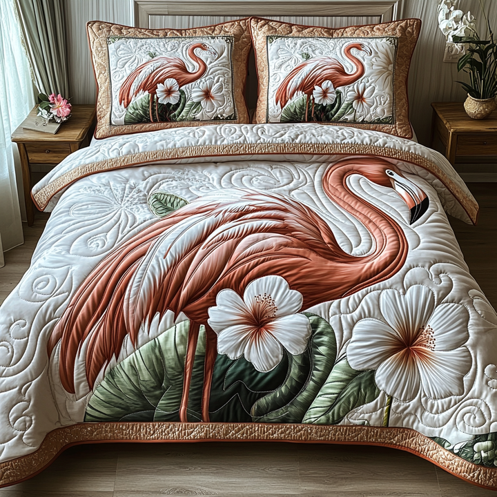 Flamingo 3-delt quiltet sengetøjssæt NCU0VT166