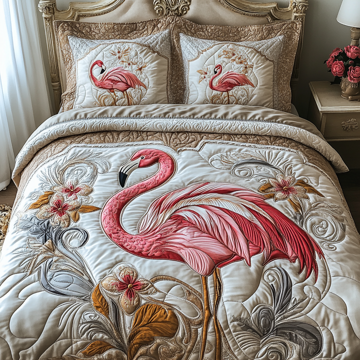 Flamingo 3-delt quiltet sengetøjssæt NCU0VT166