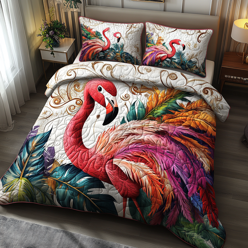 Flamingo 3-delt quiltet sengetøjssæt NCU0VT166