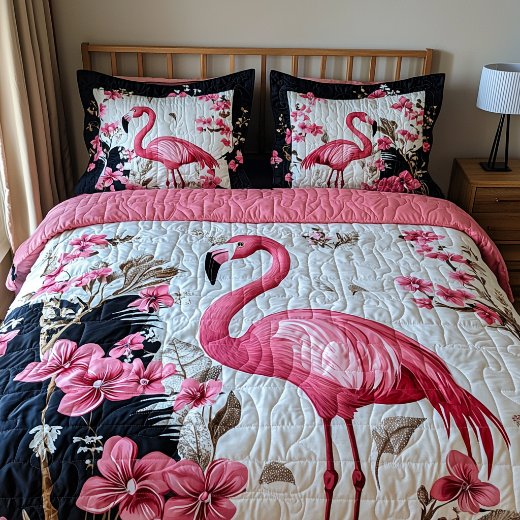 Flamingo 3-delt quiltet sengetøjssæt NCU0VT166
