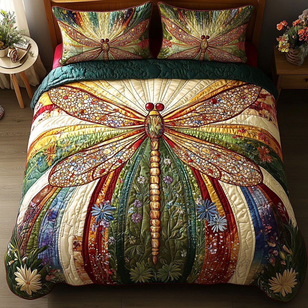 Gylden Libelle 3-delt Quiltet Sengetøjssæt NCU0DV2824