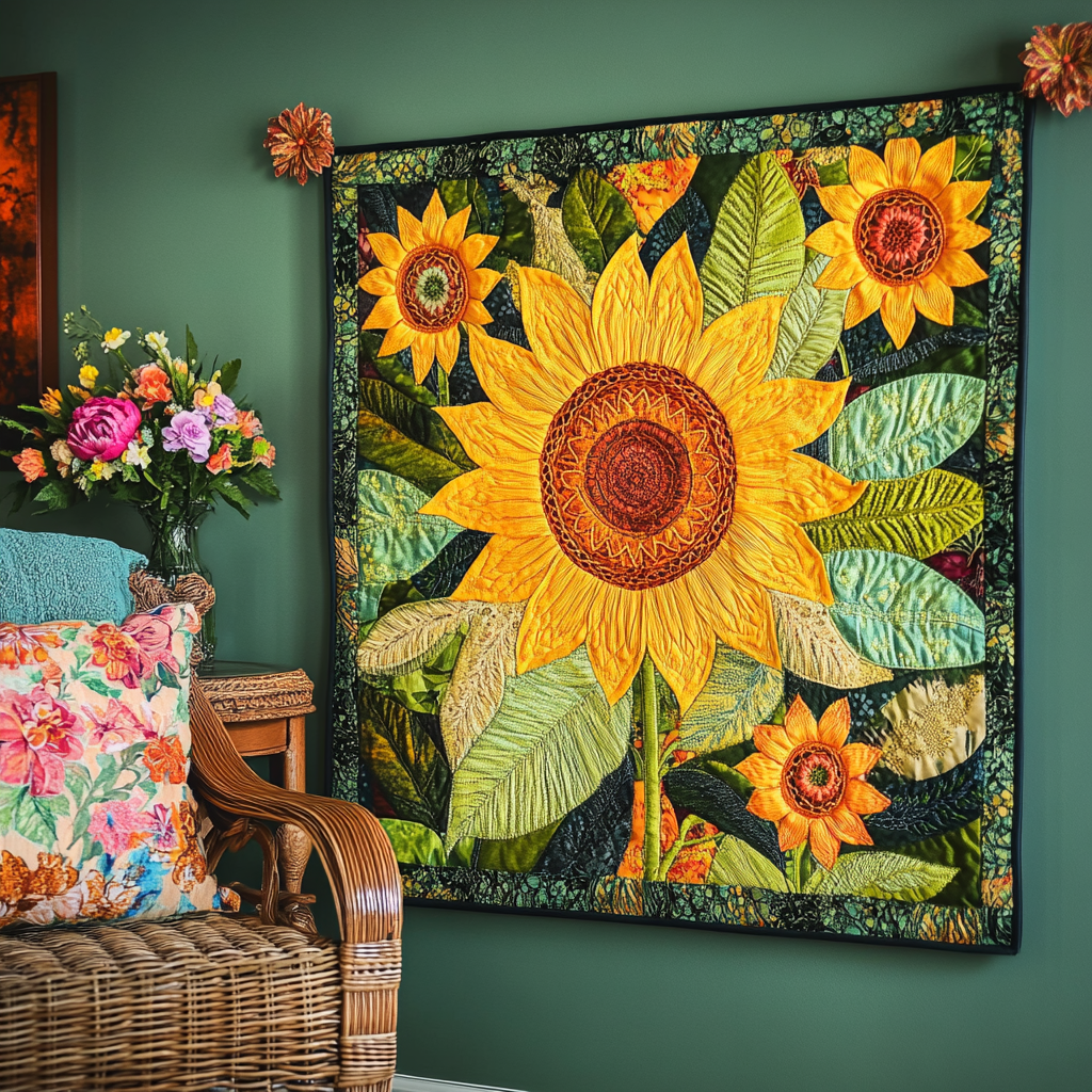 Golden Bloom Kunst Quilt Ophæng NCU0TL917