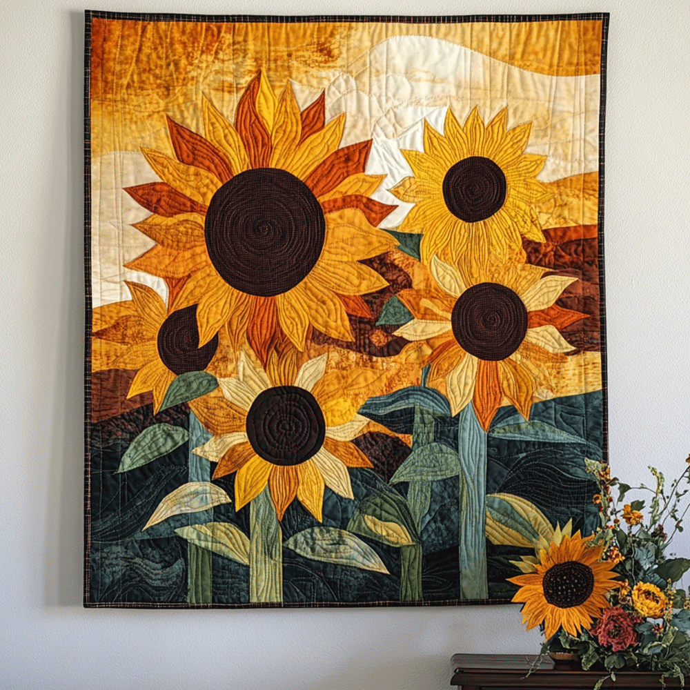 Gyldne Blomster Kunst Quilt Ophæng NCU0TL955