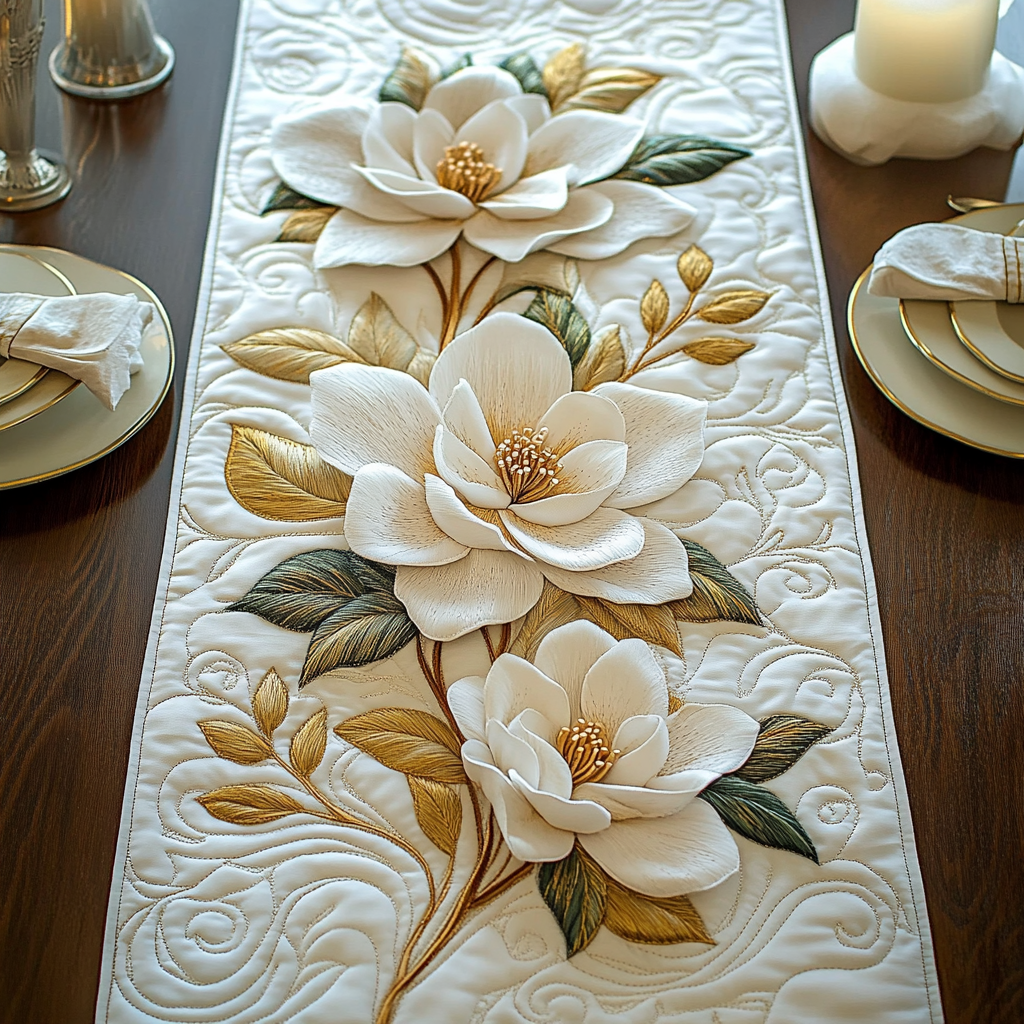 Guld Magnolia Quilted Bordløber NCU0DV3640
