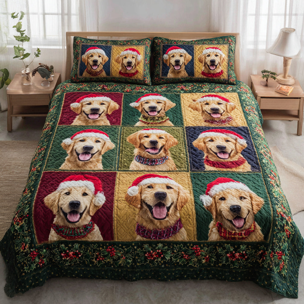 Golden Retriever 3-delt quiltet sengetøjssæt NCU0VT253
