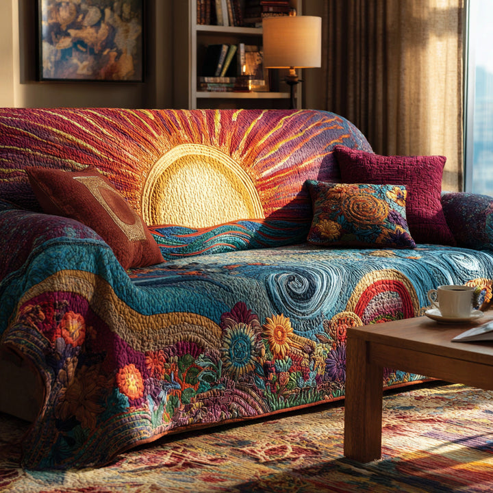 Gylden Bølge Solopgang Quiltet Sofa Dække NCU0VL2995
