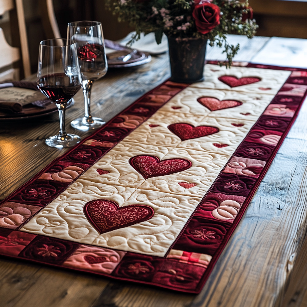 Hjerteblomstrende Quilted Bordløber NCU0DV2369