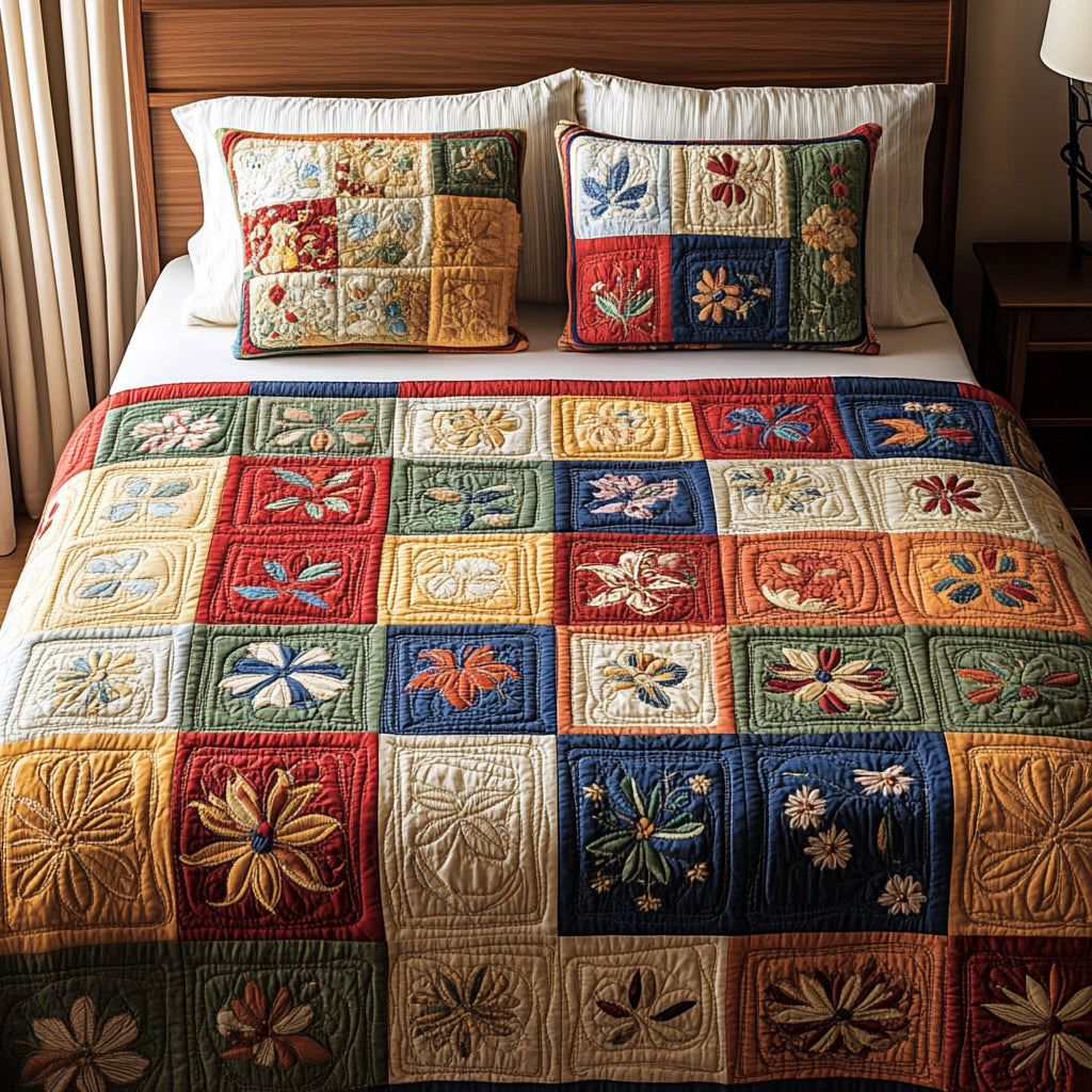 Patchwork 3-delt quiltet sengetøjssæt NCU0VT100