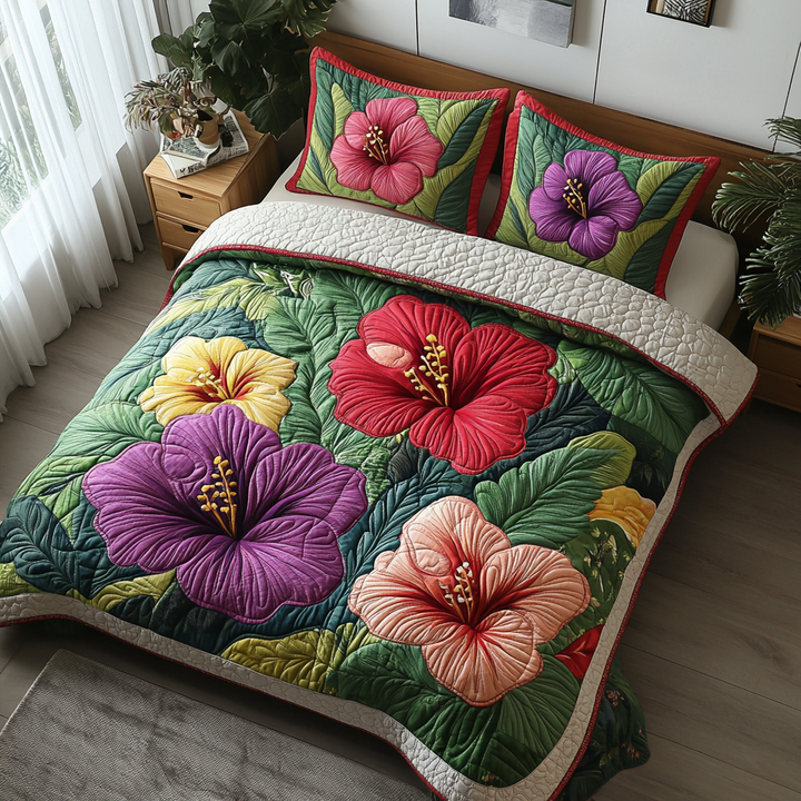 Hibiscus 3-delt quiltet sengetøjssæt NCU0VT135