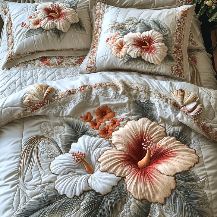 Hibiscus 3-delt quiltet sengetøjssæt NCU0VT172