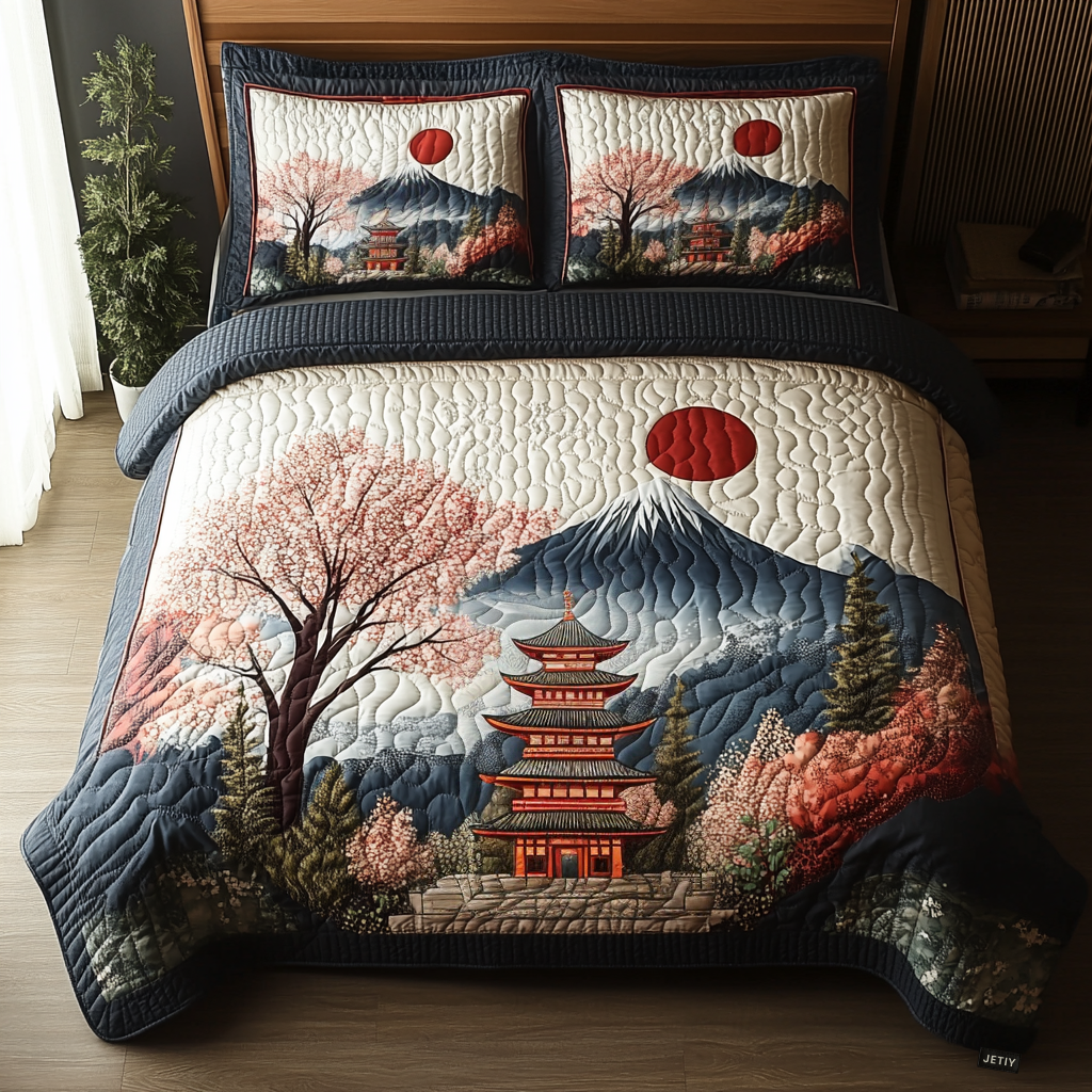 Japansk Pagoda Delight 3-delt Quiltet Sengetøjssæt NCU0DV5451