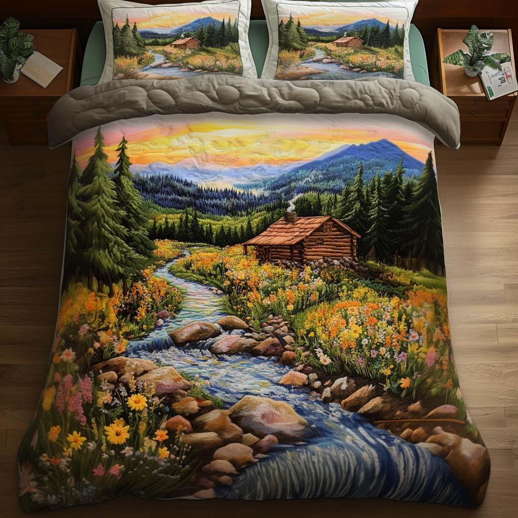 Log Cabin 3-Piece Quilted Bedding Set NCU0VT221