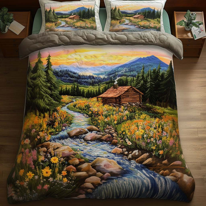 Log Cabin 3-Piece Quilted Bedding Set NCU0VT221