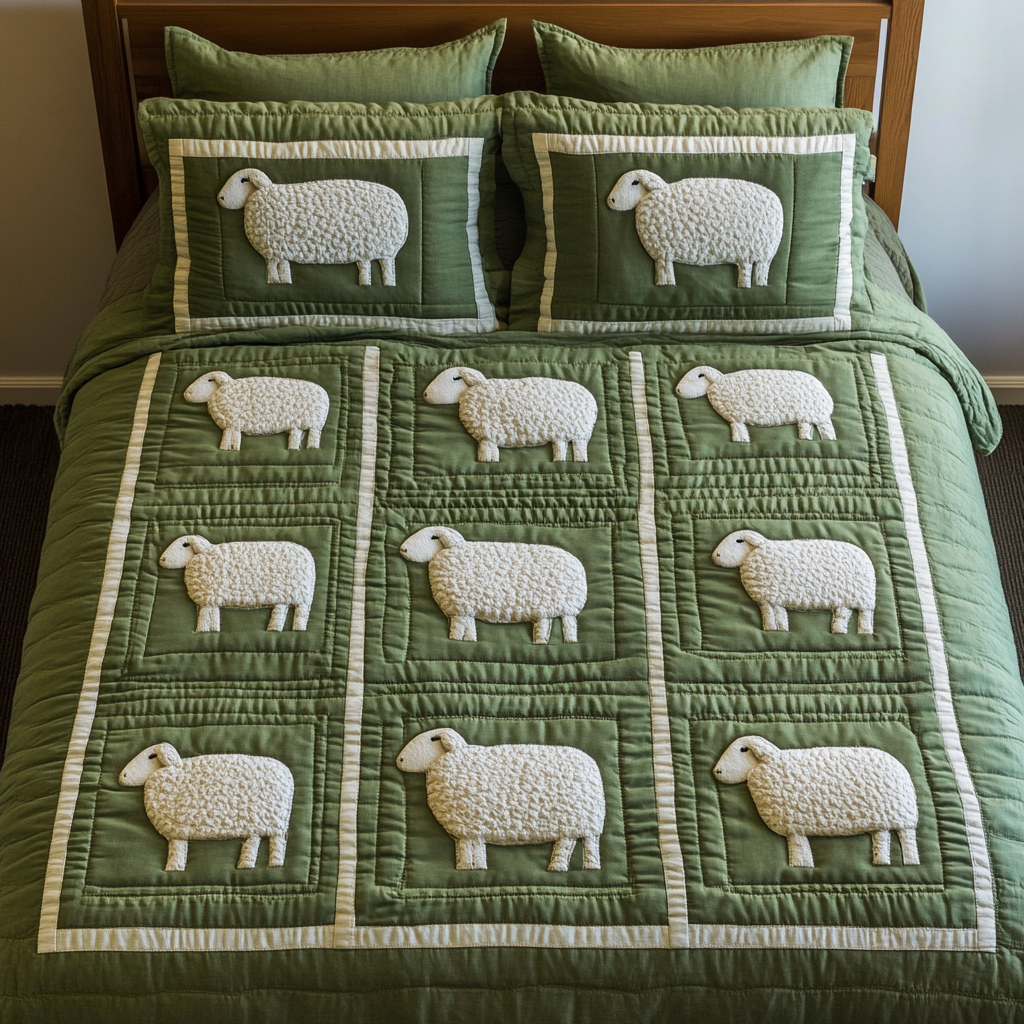 Lamb Meadow 3-delt quiltet sengetøjssæt NCU0DK2312