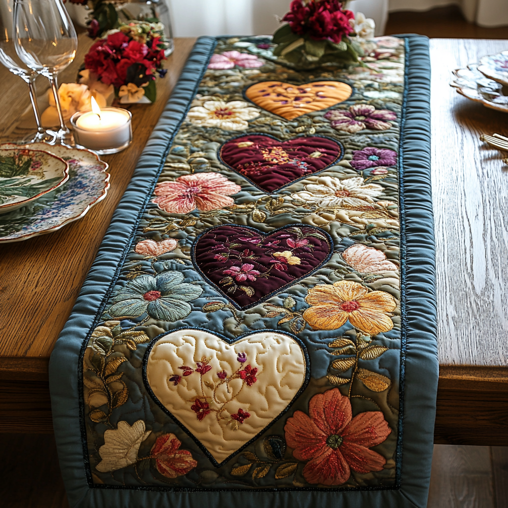 Kærlighed i Stikninger Quilted Bordløber NCU0DV2729