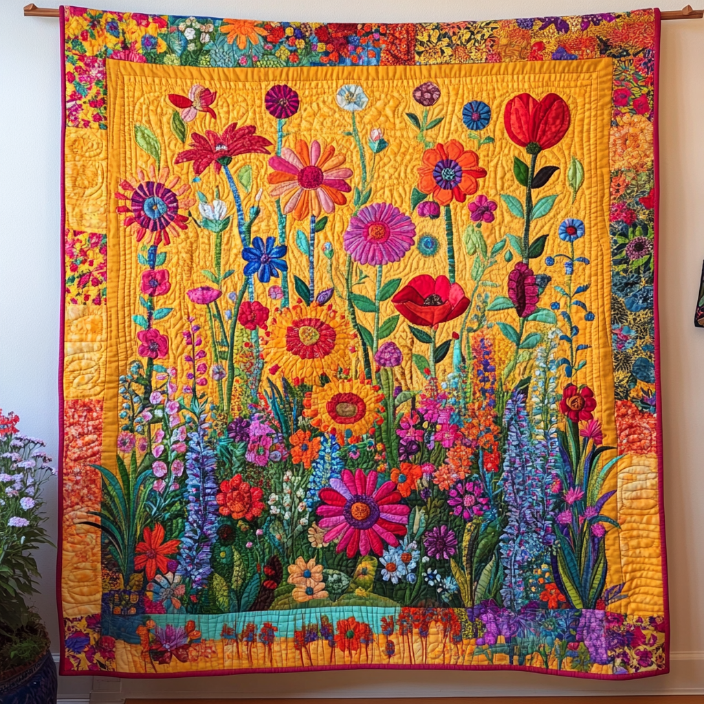 Lysende Blomster Quiltet Tæppe NCU0VL393