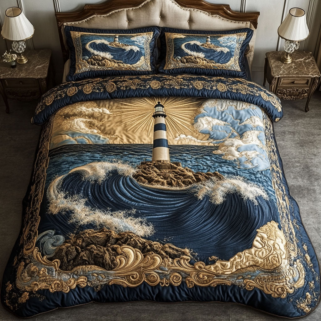 Majestic Blue Lighthouse 3-delt Quiltet Sengetøjssæt NCU0NT3356